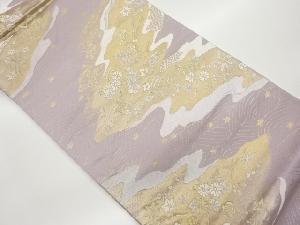 曲線に草花・波模様織出し袋帯